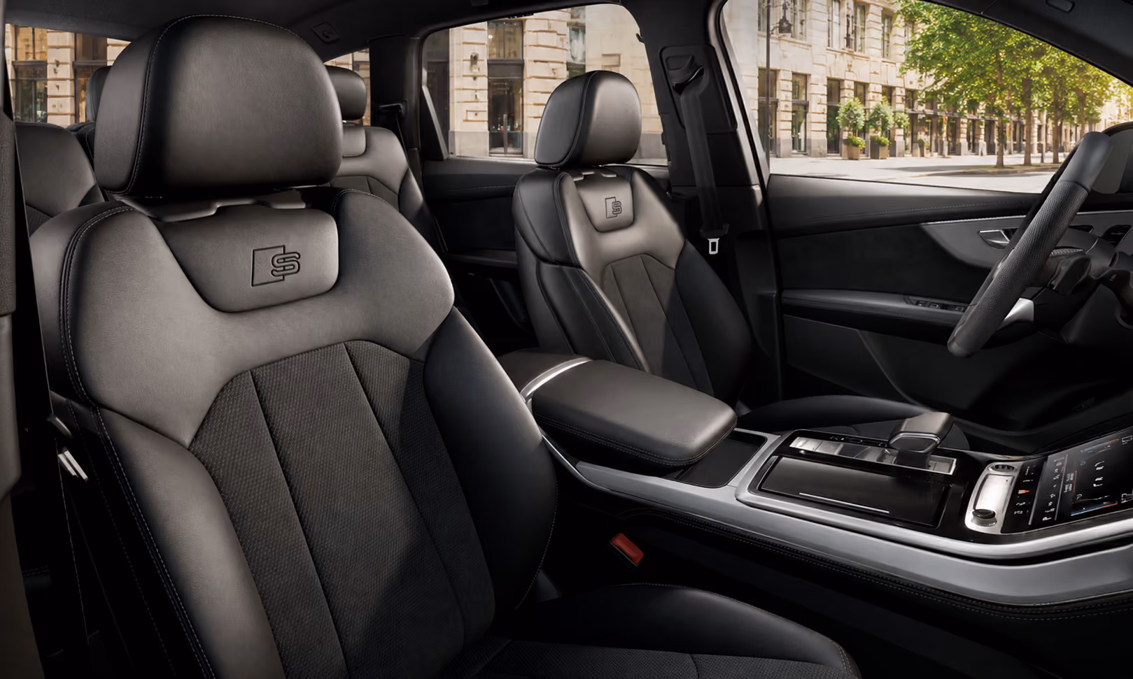 Leather seat detail inside the Audi Performance SUV for a premium self-drive experience