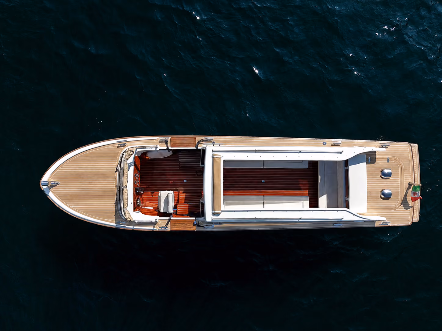 Top deck view of a Lake Como luxury speedboat for private transfers and tours