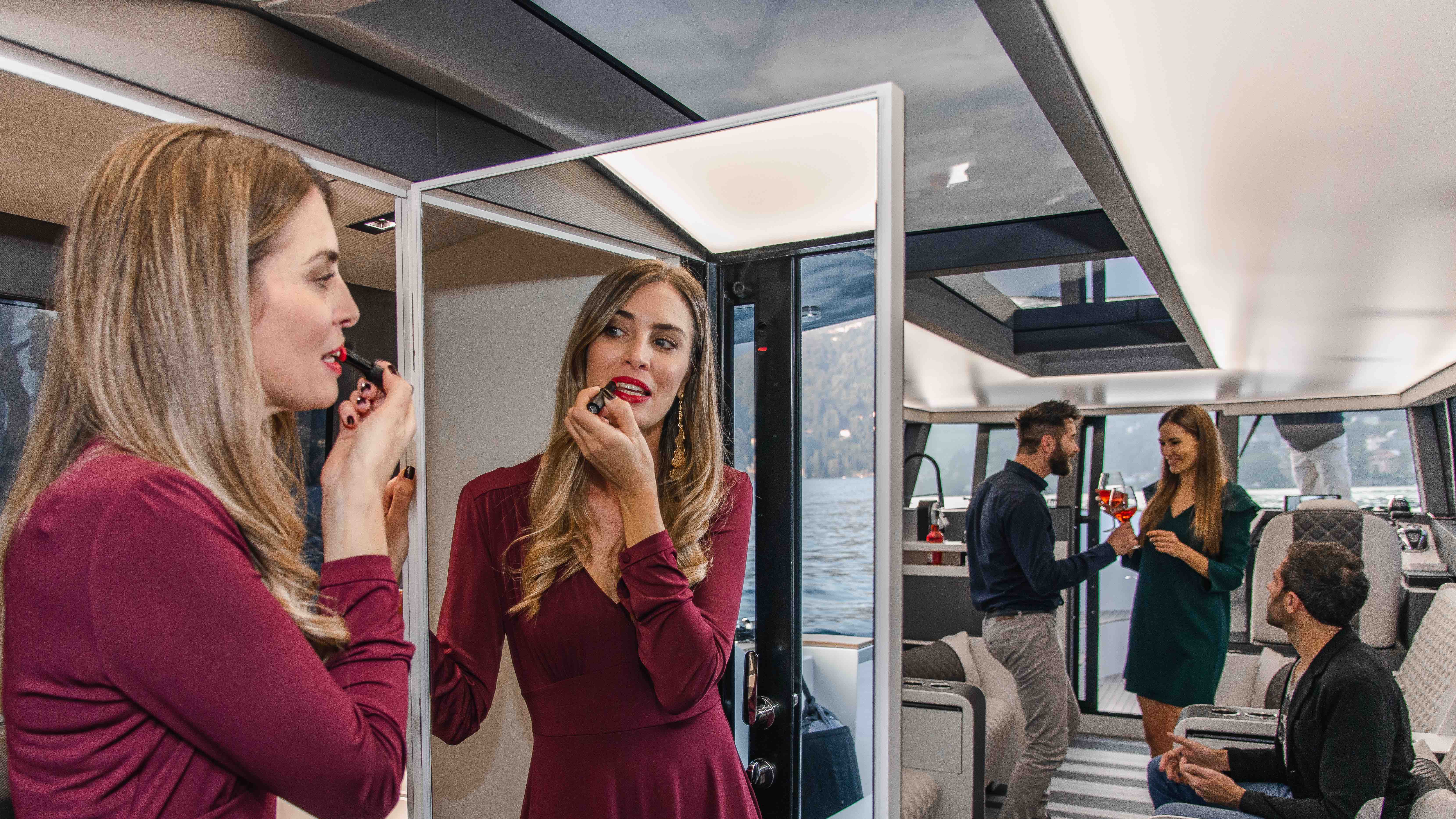 Group aperitif on the Moveolux Limotender deck during an exclusive Lake Como boat tour