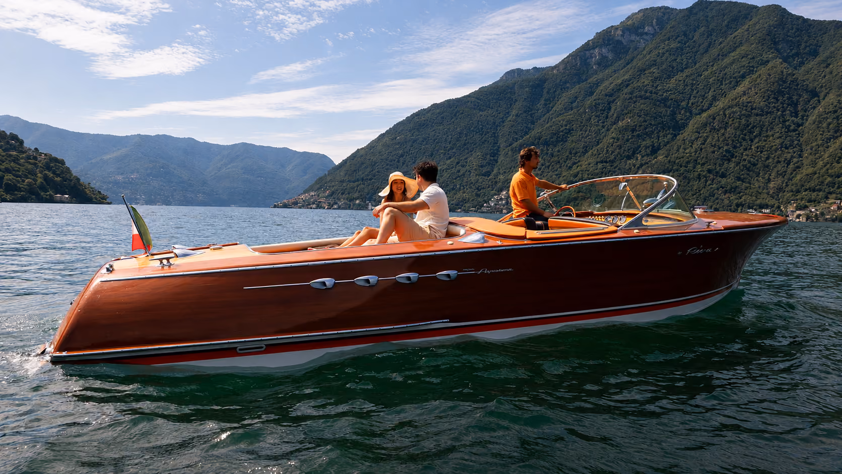 Riva boat on Lake Como for private cruises and refined Italian boating experiences