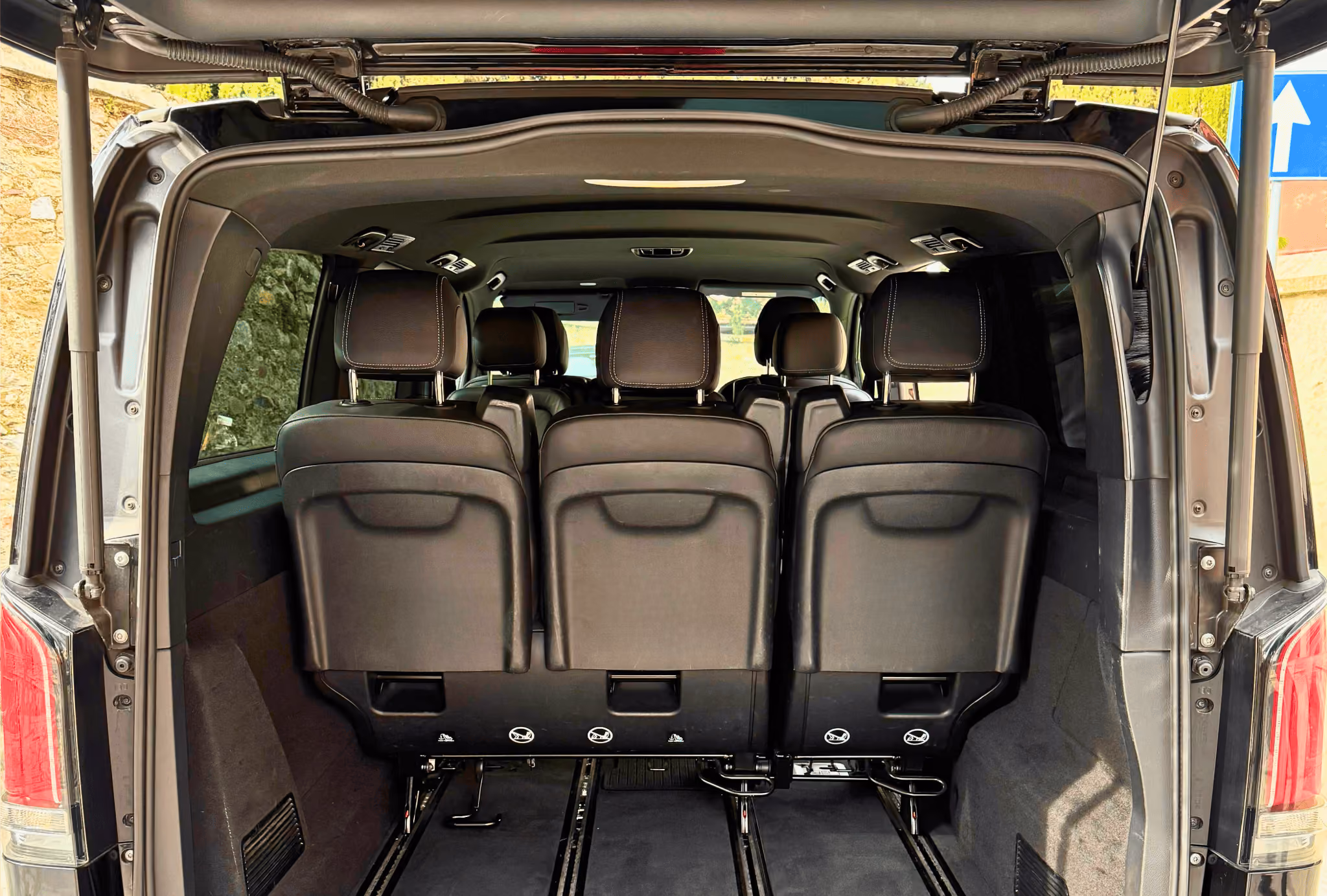Luggage compartment of the Mercedes V-Class Black for premium transfers with generous storage