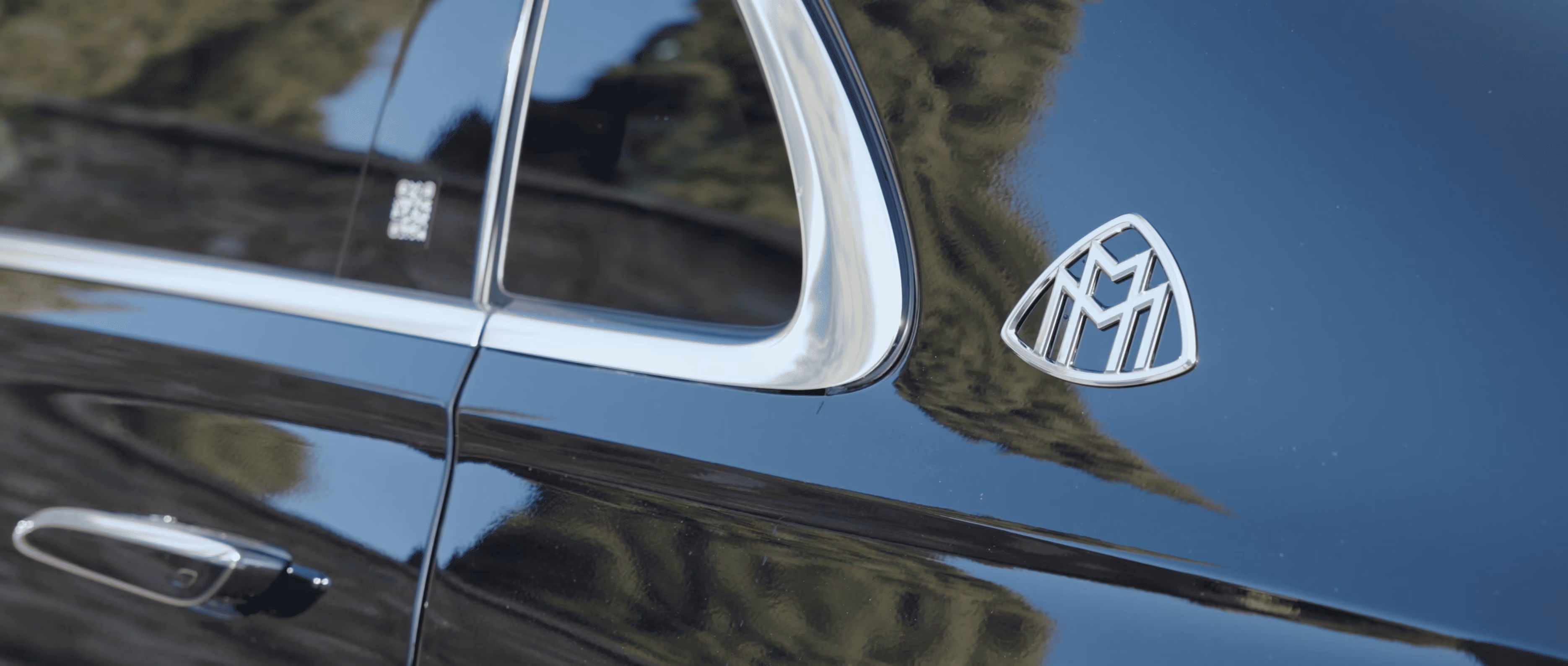 Maybach badge detail on the Mercedes Maybach S-Class for ultra-luxury chauffeur service