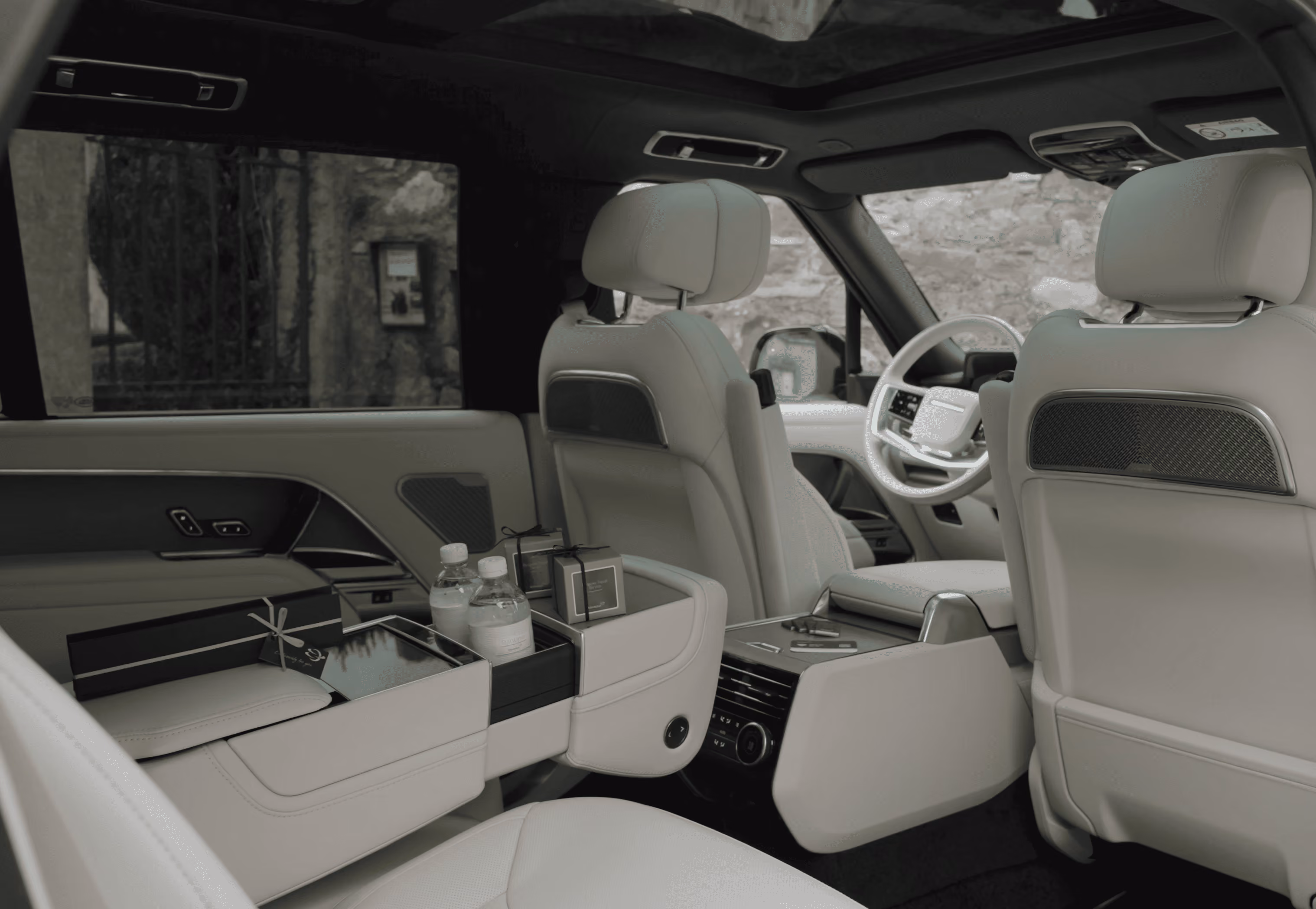 Rear cabin view of the Range Rover Autobiography with elegant seating and premium finishes