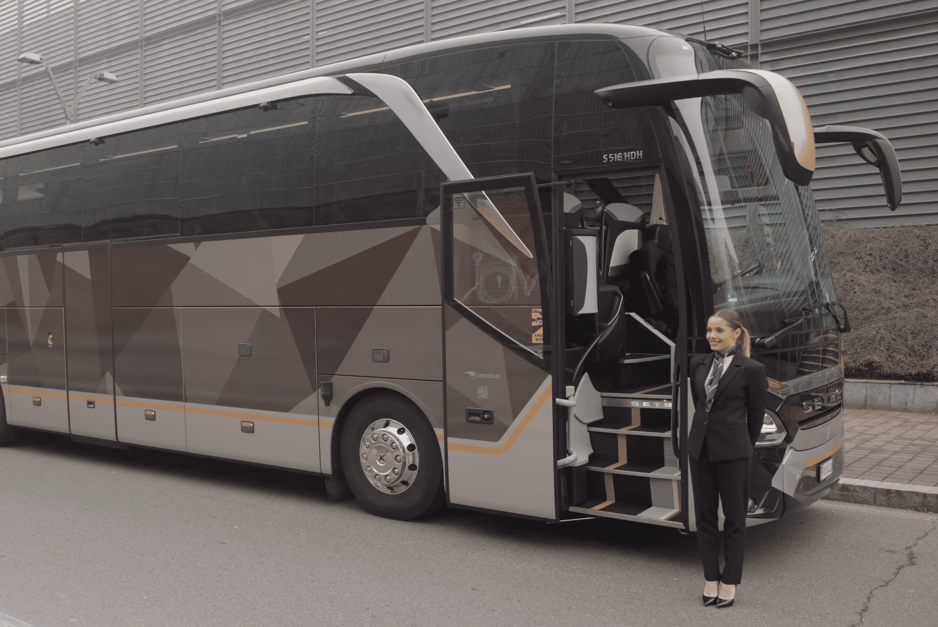 Interior seating rows of the Moveolux Limobus Individuals 28 for premium road travel
