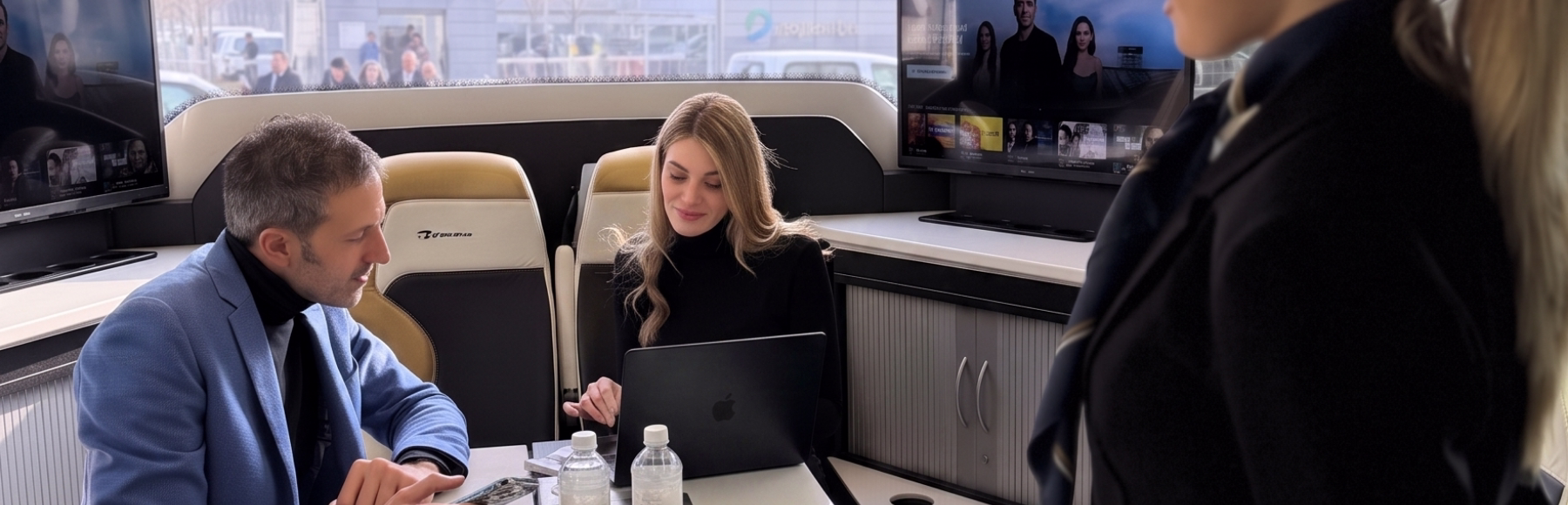 Luxury bus with professional chauffeur for large group transportation