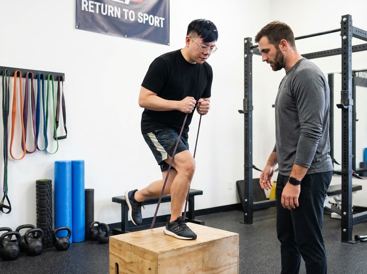 Athlete performing rehabilitation exercises at a performance physical therapy clinic in Hudson, MA