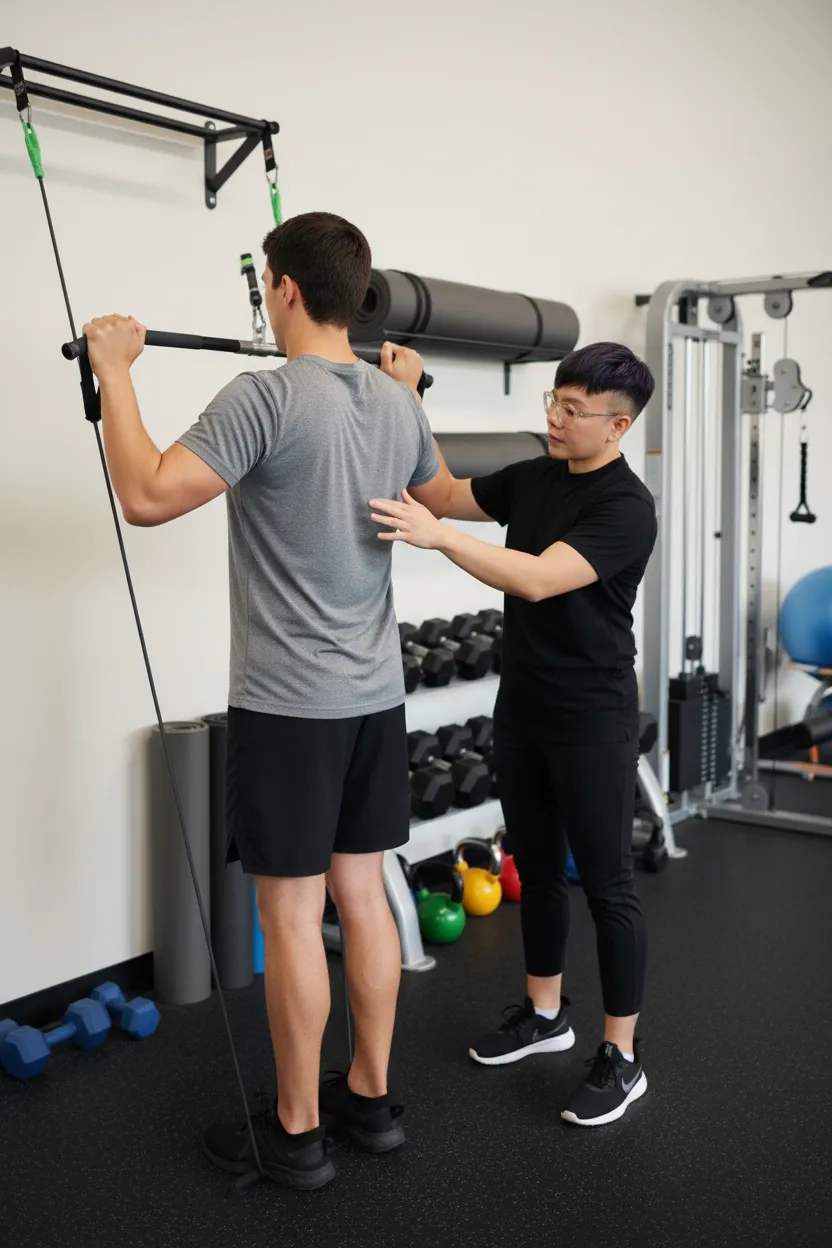 Athlete performing supervised strength training exercises at performance physical therapy clinic in Hudson
