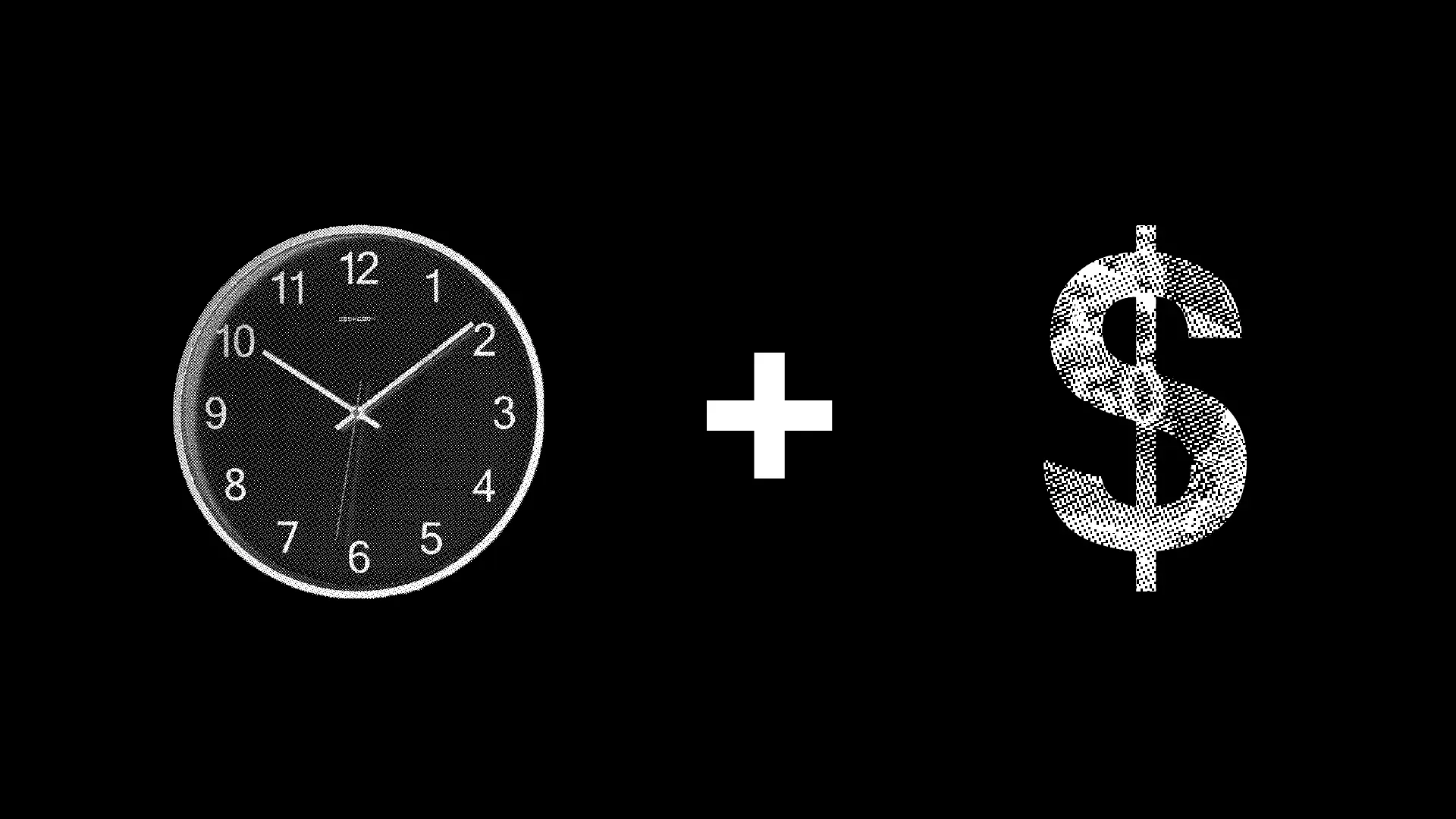 A clock, a plus sign, and a dollar sign