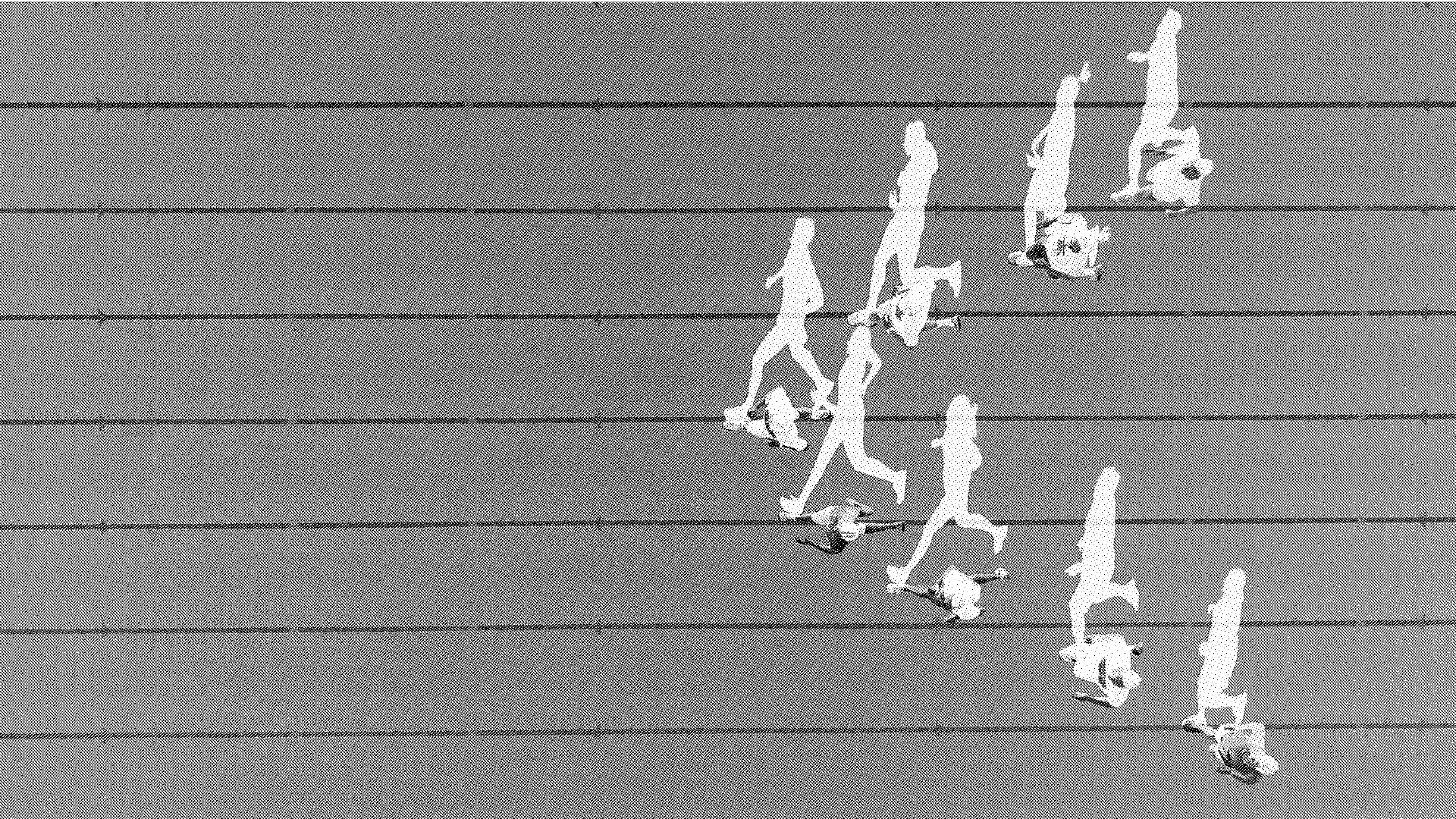 Greyscale, distorted runners on a track
