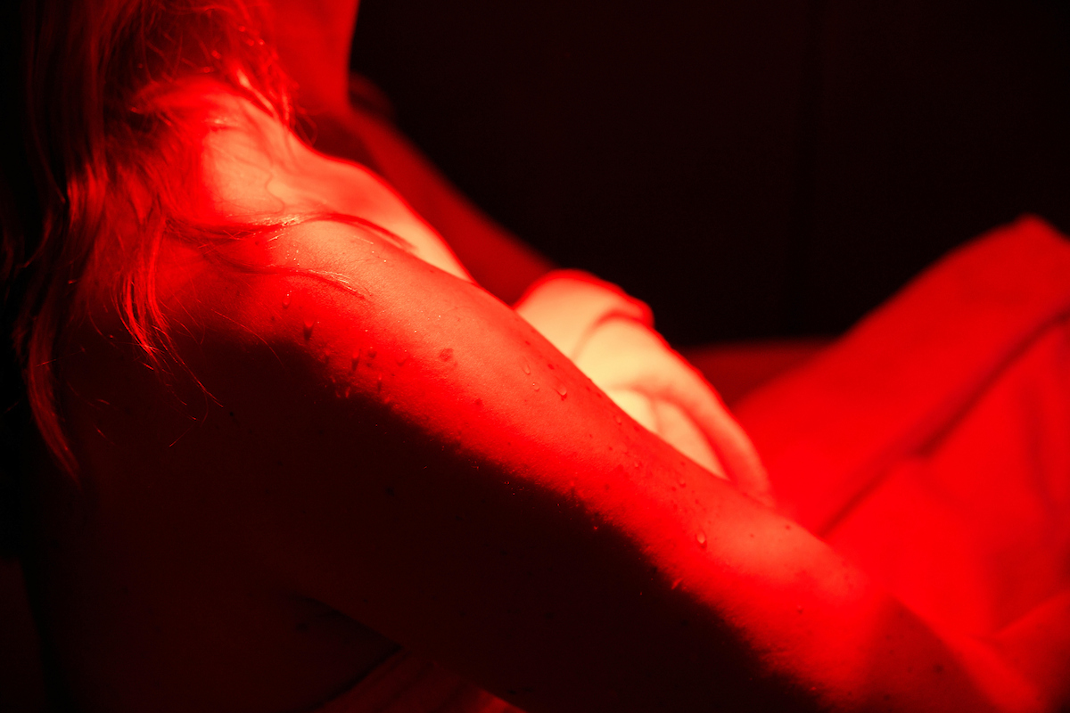 close up image of woman's shoulder in infrared sauna