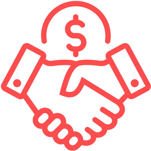 A handshake icon with a dollar symbol above