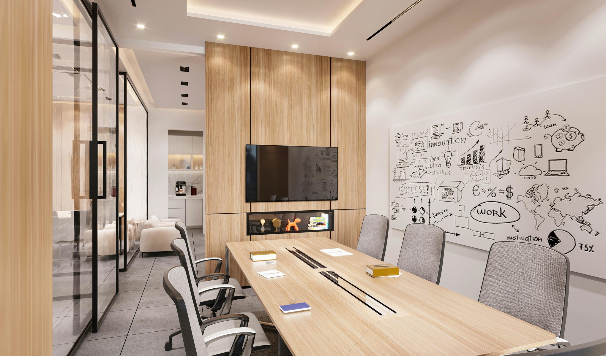Boardroom AV display and meeting room system installed by Technobriq for Naufar Hospital, Doha