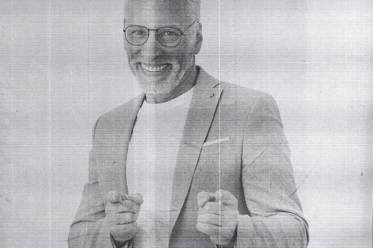 Man pointing his finger at the screen