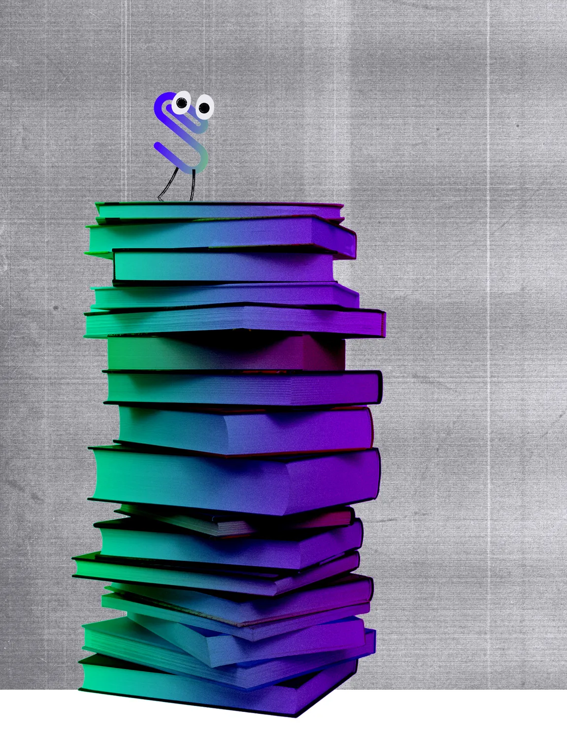 mountain of books with clippy