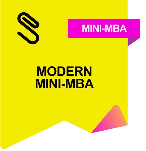 Yellow banner with black stylized icon and text reading 'MODERN MINI-MBA' and a pink tag saying 'MINI-MBA'.