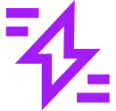 Purple stylized lightning bolt icon with three horizontal bars.