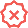 Red outlined badge with a red X in the center.
