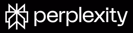 Perplexity logo with a geometric star-like icon followed by the company name in lowercase white letters on a black background.
