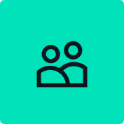 Icon of two abstract human figures side by side on a turquoise background.