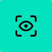 Black eye icon inside a square frame on a bright teal background.