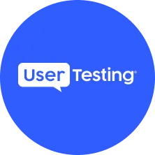UserTesting company logo with white speech bubble and text on a blue circular background.