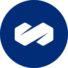 Abstract white geometric shape inside a dark blue circle.