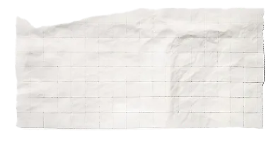 Crumpled and slightly torn white lined paper with grid lines on a white background.