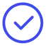 Blue outlined circle with a blue check mark inside.