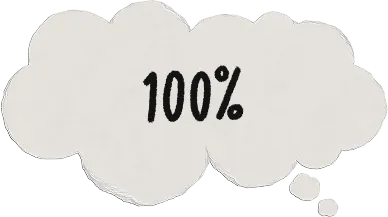 White thought bubble with the text '100%' inside.