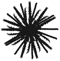 Black starburst shape with irregular, radiating spikes of varying lengths.