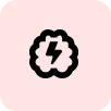 Black icon of a gear with a lightning bolt inside on a rounded pink square background.