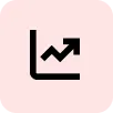 Icon of a chart with an upward trending arrow on a pink rounded square background.
