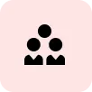 Icon of three user silhouettes grouped together on a rounded pink square background.