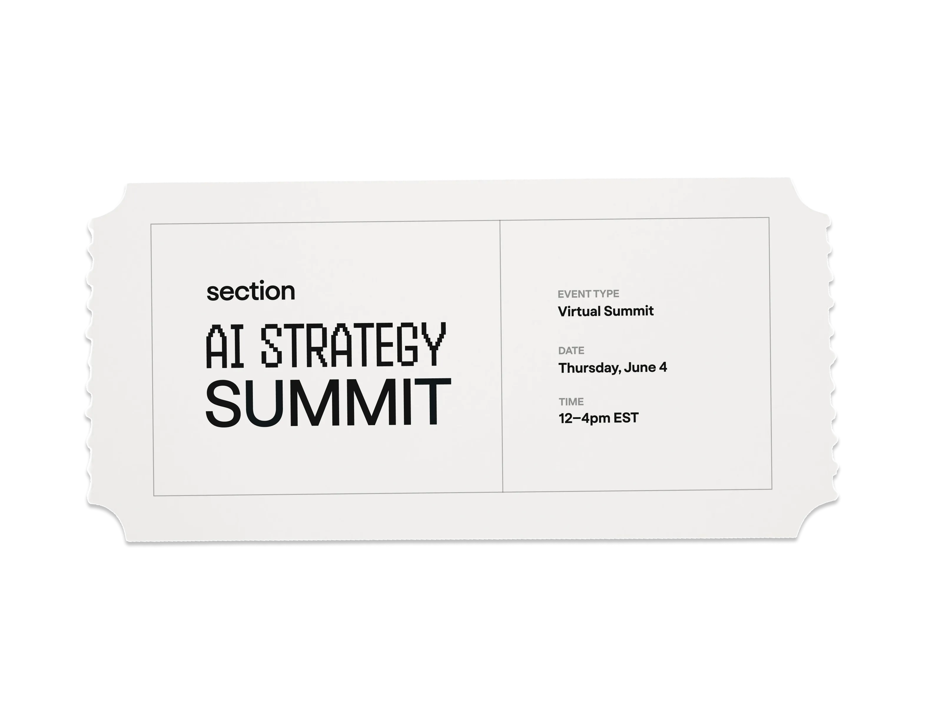 Ticket for AI Strategy Summit, a virtual event on Thursday, June 4 from 12 to 4 pm EST.