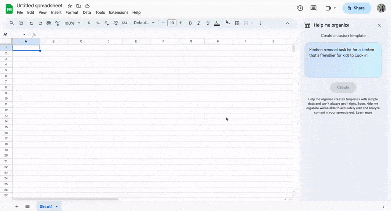 A gif of Google's Gemini for Google Workspace help me organize feature