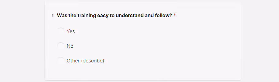 Post training survey question - was the training easy to understand?