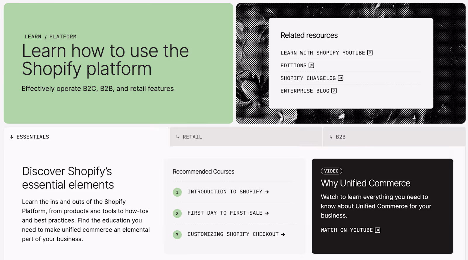 Shopify's customer training and education portal.