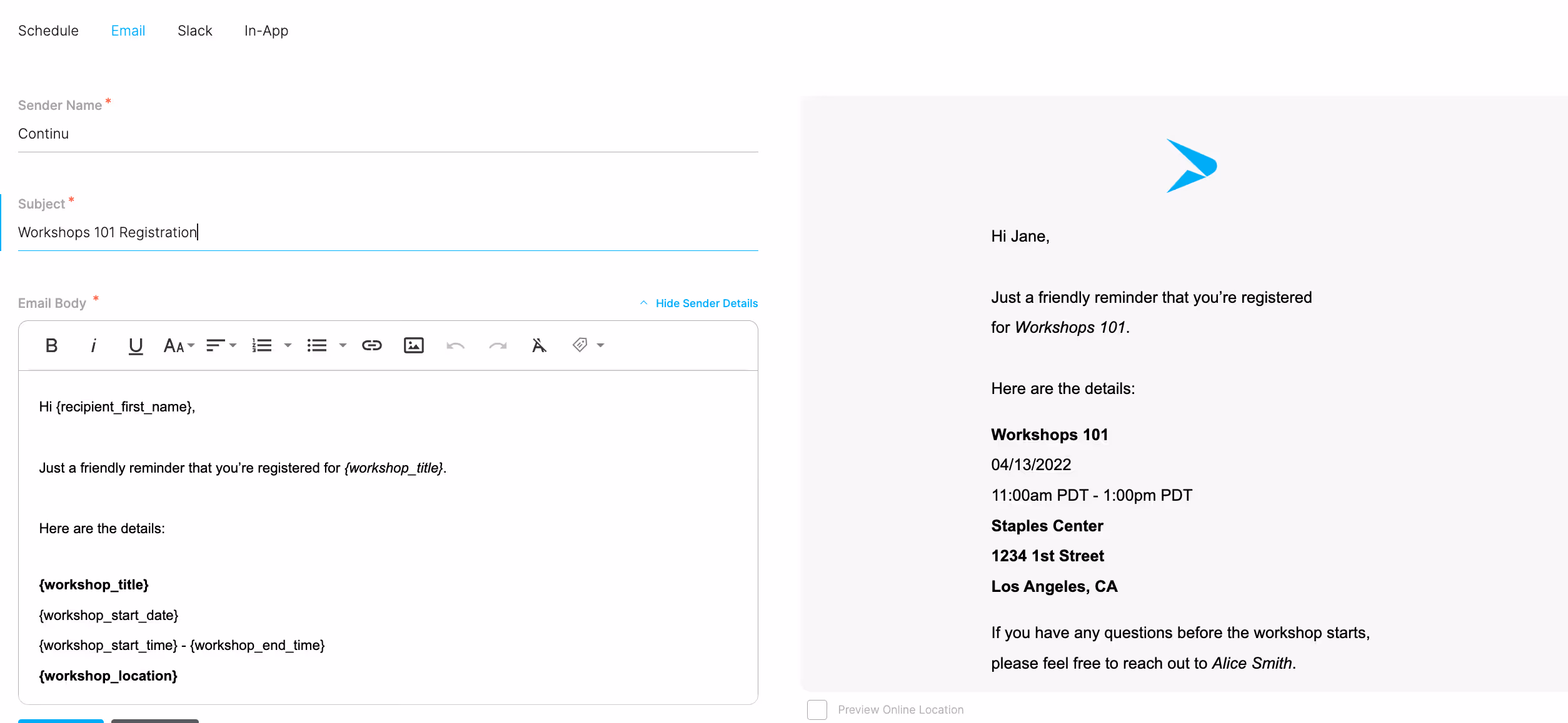 Create custom notifications to Slack using Continu.