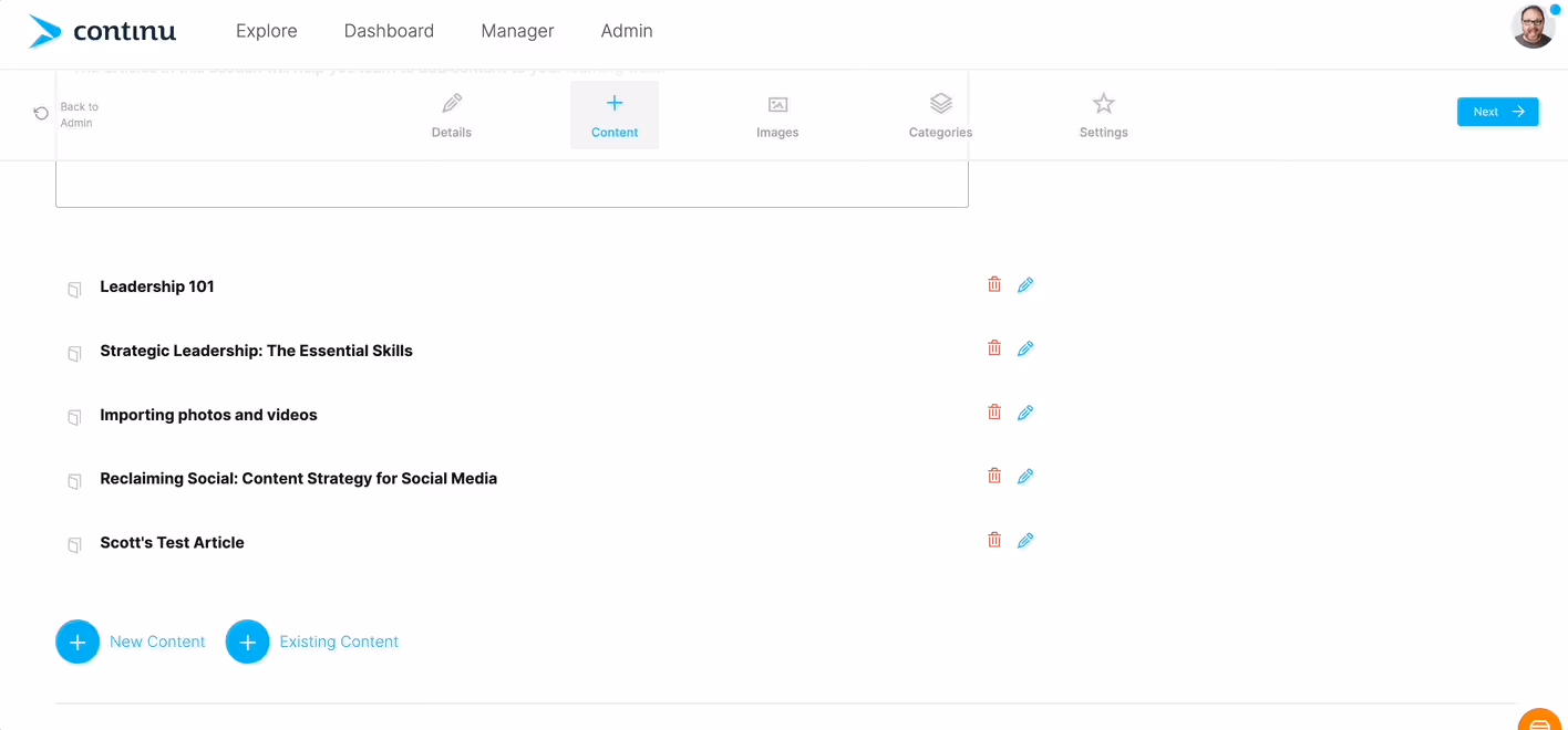 Easily create, add, import, or upload engaging content modules in Continu.