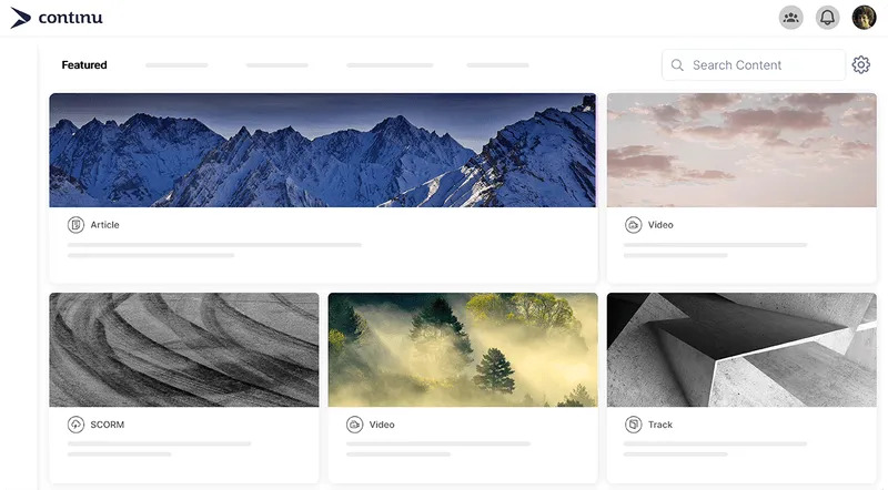 The home screen of a learning management system
