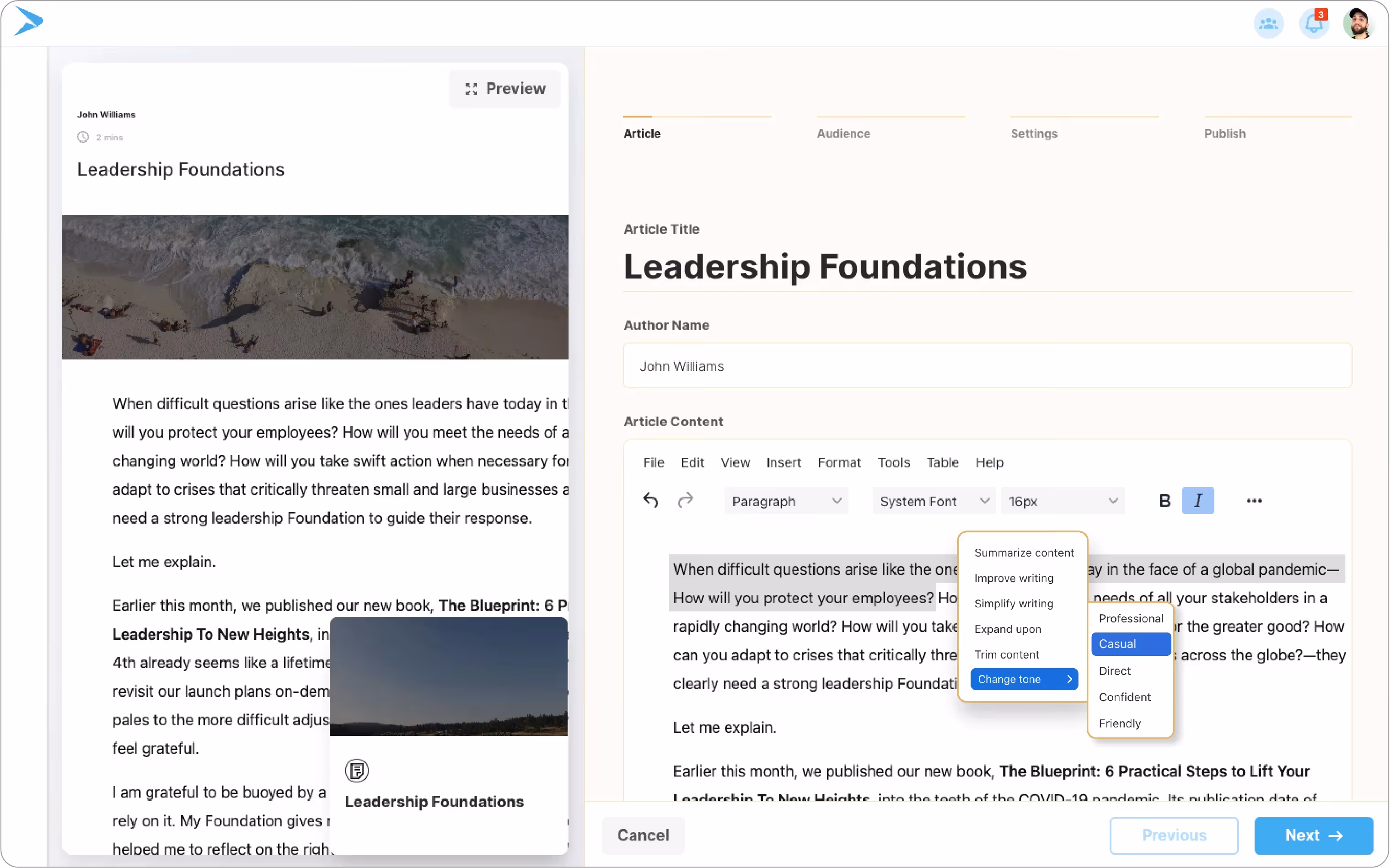 Create beautiful and engaging training content with Continu's authoring feature.