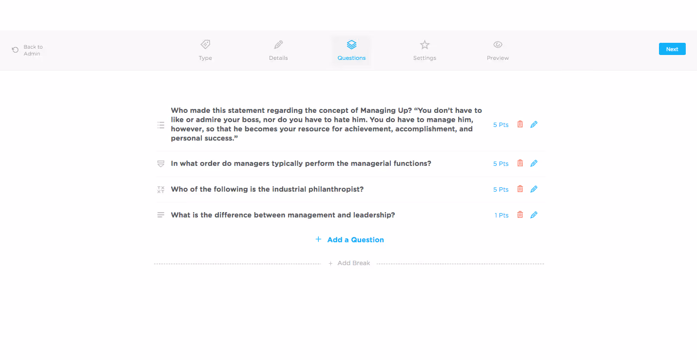 Easily create and add assessments to training courses in Continu.