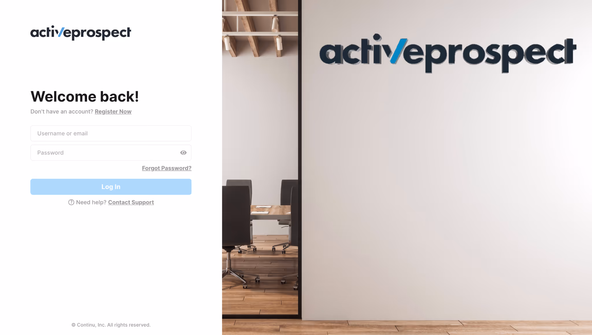 ActiveProspect's branded login page for Continu