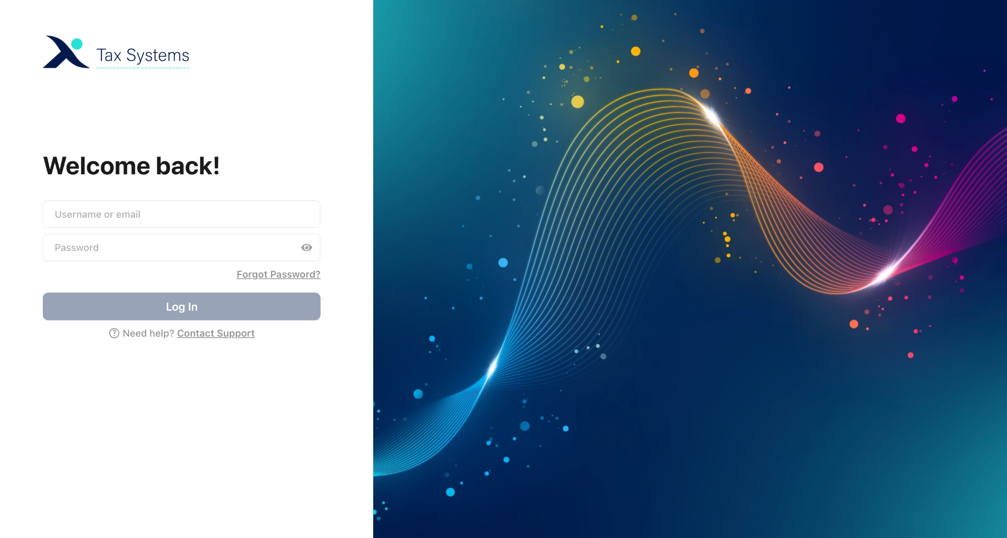Tax Systems login screen on Continu