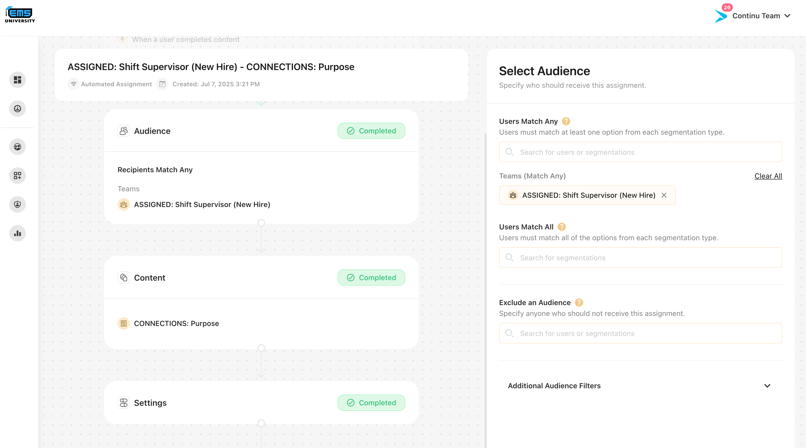 An automated onboarding assignment for EMS new hires.
