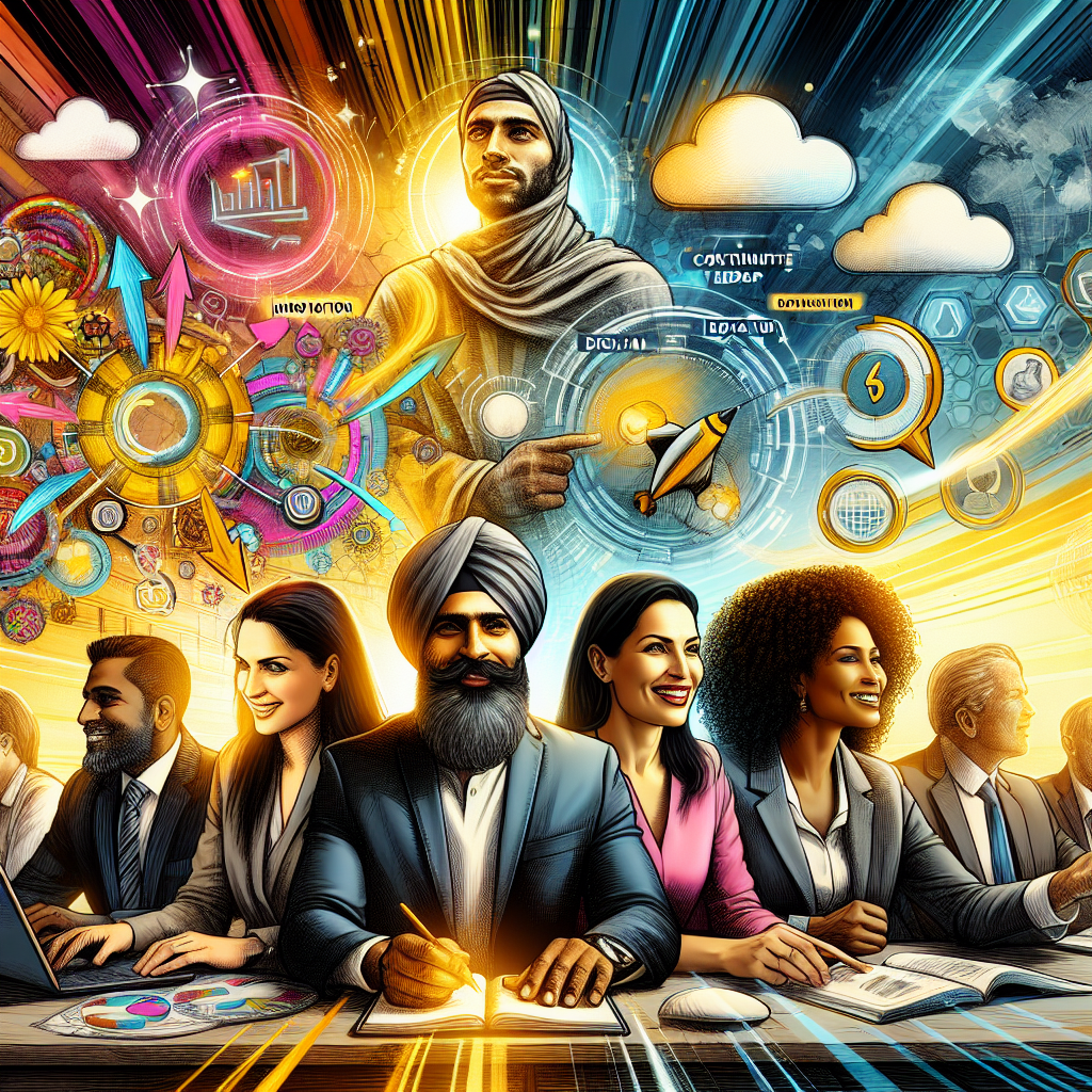 Personengruppe unterschiedlicher Herkunft vor digitalen Grafiken mit Technologie-Icons und Diagrammen