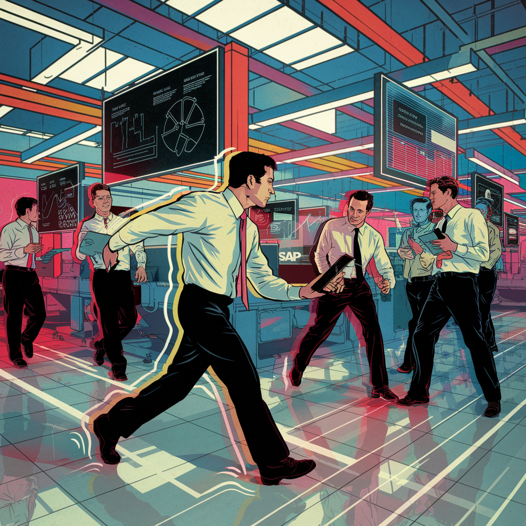 Geschäftsmänner analysieren Daten in einem modernen Büro mit digitalen Bildschirmen