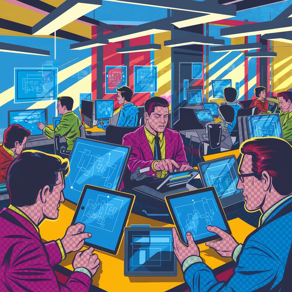 Büro mit Personen, die an Tablets und Computern arbeiten