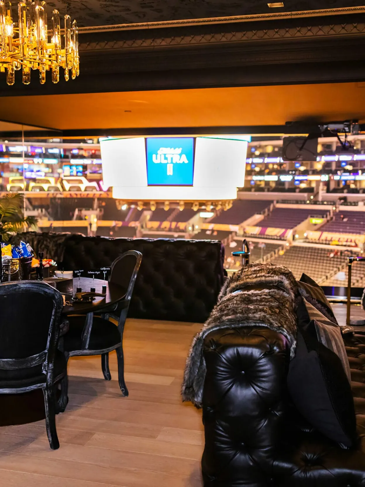 View of scoreboard from the luxurious Laker's suite 