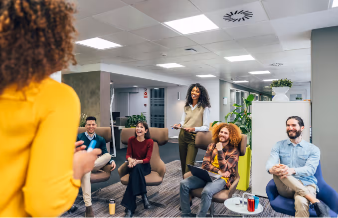 Group of people having a fun discussion 
